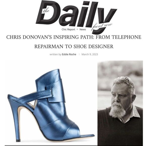 NEW CHRIS DONOVAN Made In Italy Leather Pegasi Heeled Mules in lazuli 1225 18t9 - Picture 2 of 10